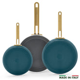 Stanley Tucci™ Ceramic Nonstick 8", 10" and 12" Frypan Set | Venetian Teal
