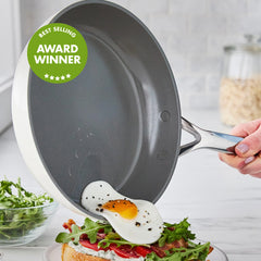 GP5 Colors Ceramic Nonstick 9.5" and 11" Frypan Set with Mirror Handles | Cloud Cream