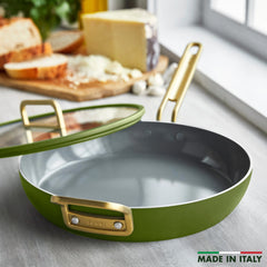 Stanley Tucci™ Ceramic Nonstick 12" Frypan with Lid | Tuscan Olive