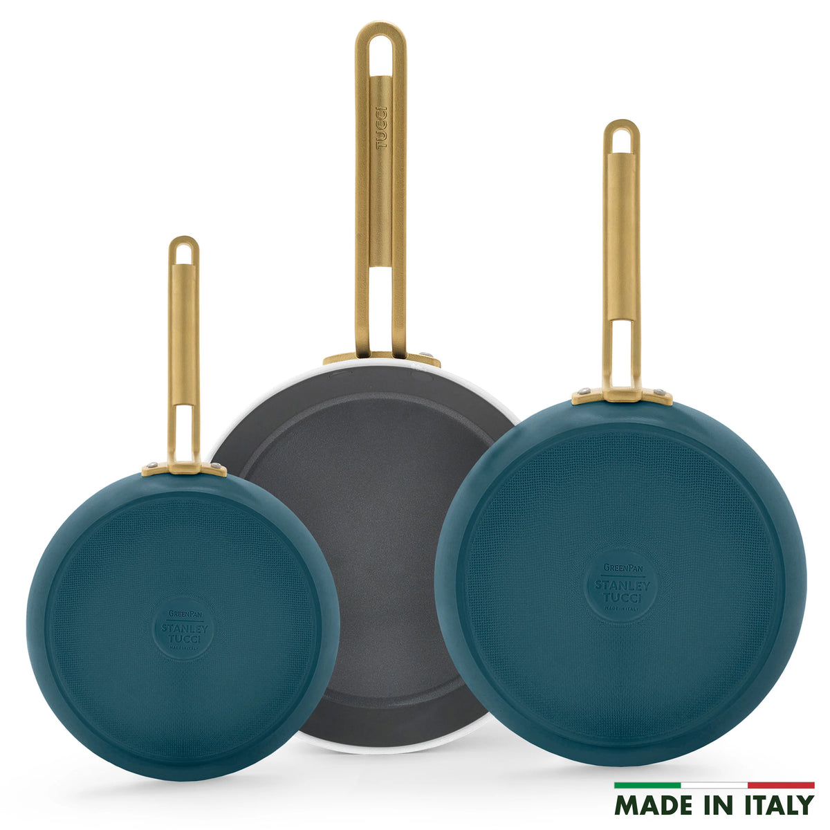 Stanley Tucci™ Ceramic Nonstick 8", 10" and 12" Frypan Set | Venetian Teal